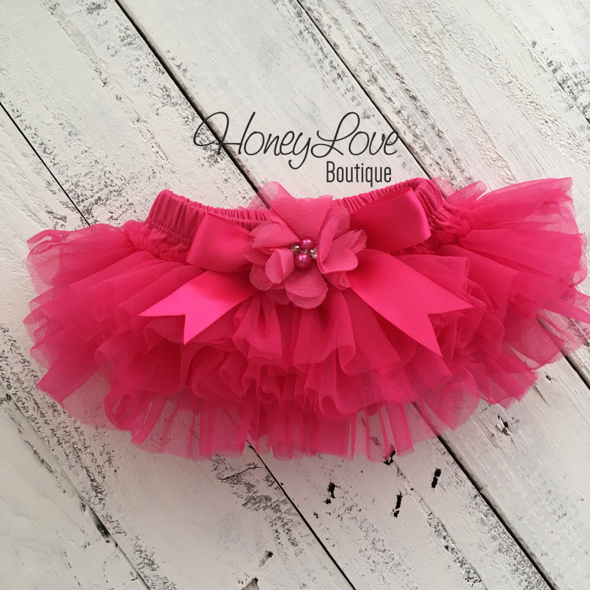 Watermelon Pink tutu skirt bloomers and silver glitter headband - embellished bloomer - HoneyLoveBoutique