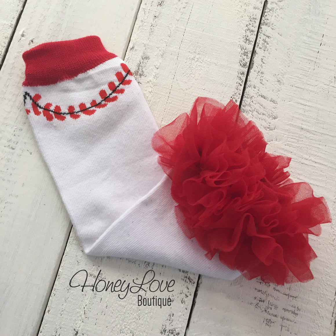 Leg Warmers - Baseball/Softball with or without red ruffle - HoneyLoveBoutique
