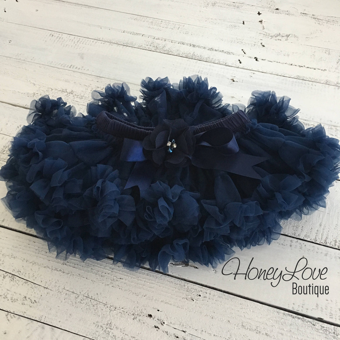 Navy Blue Pettiskirt - embellished flower - HoneyLoveBoutique