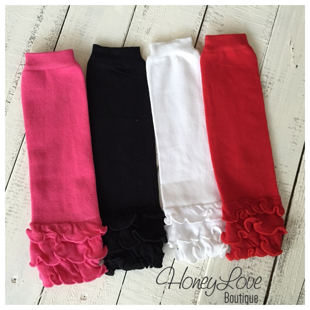 Solid Color Ruffle Bottom Leg Warmers - Pink, Black, White or Red - HoneyLoveBoutique