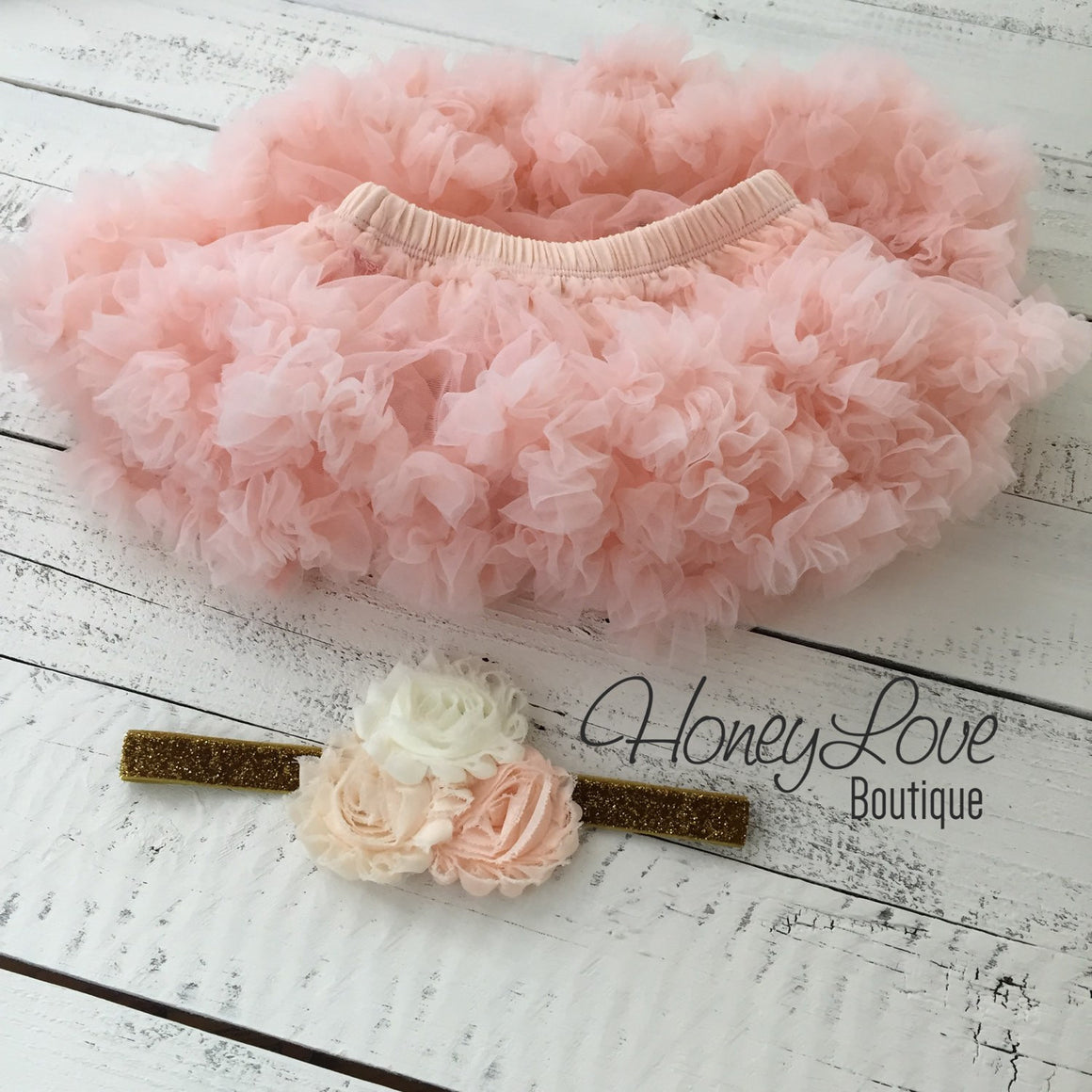 1st Birthday Outfit - Peach, Ivory and Gold - HoneyLoveBoutique