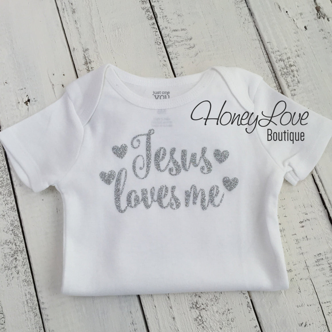 Jesus loves me Outfit Set - Silver/Gold glitter and Watermelon Pink - HoneyLoveBoutique