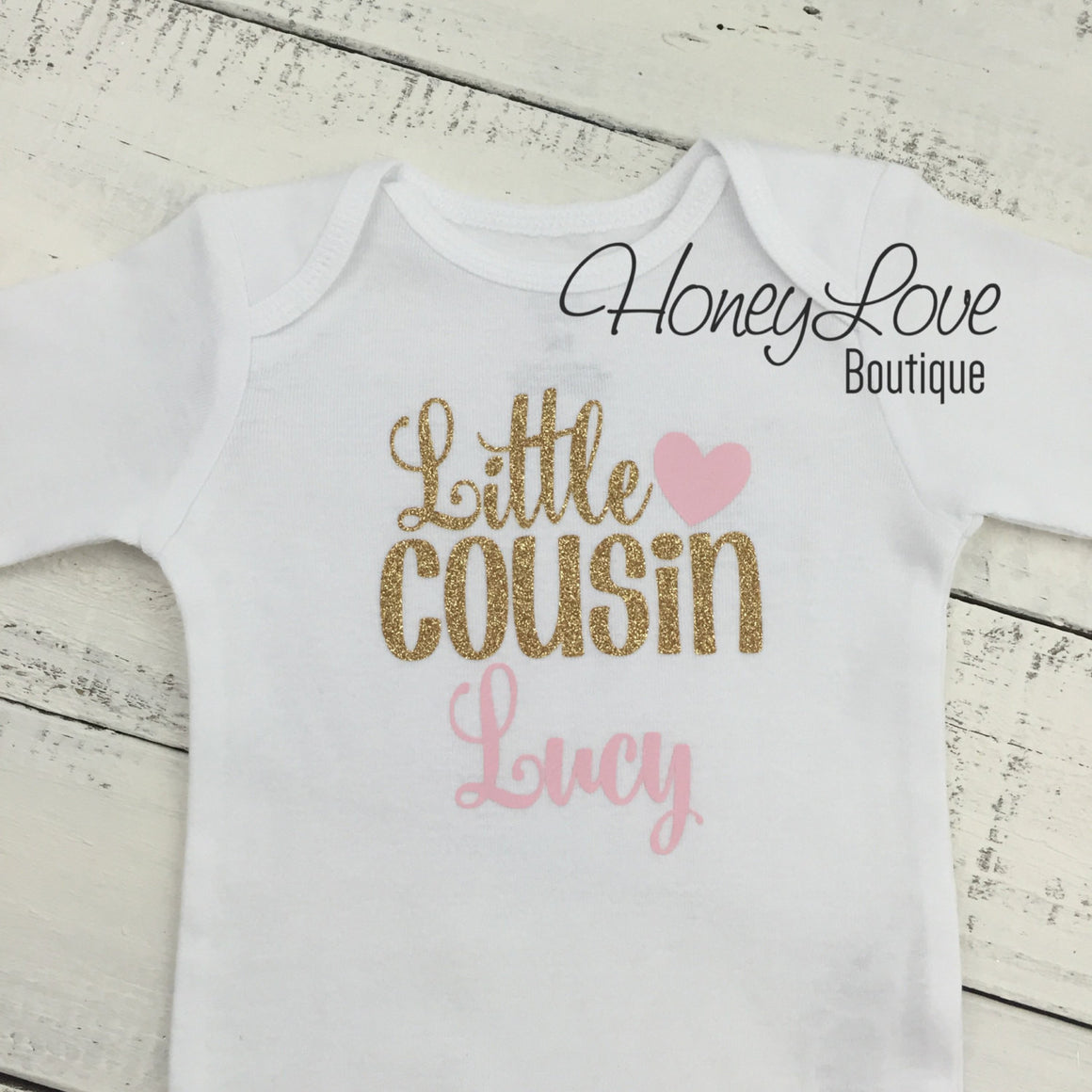 PERSONALIZED Cousin Bodysuits and Shirts - Light Pink and Gold Glitter - HoneyLoveBoutique