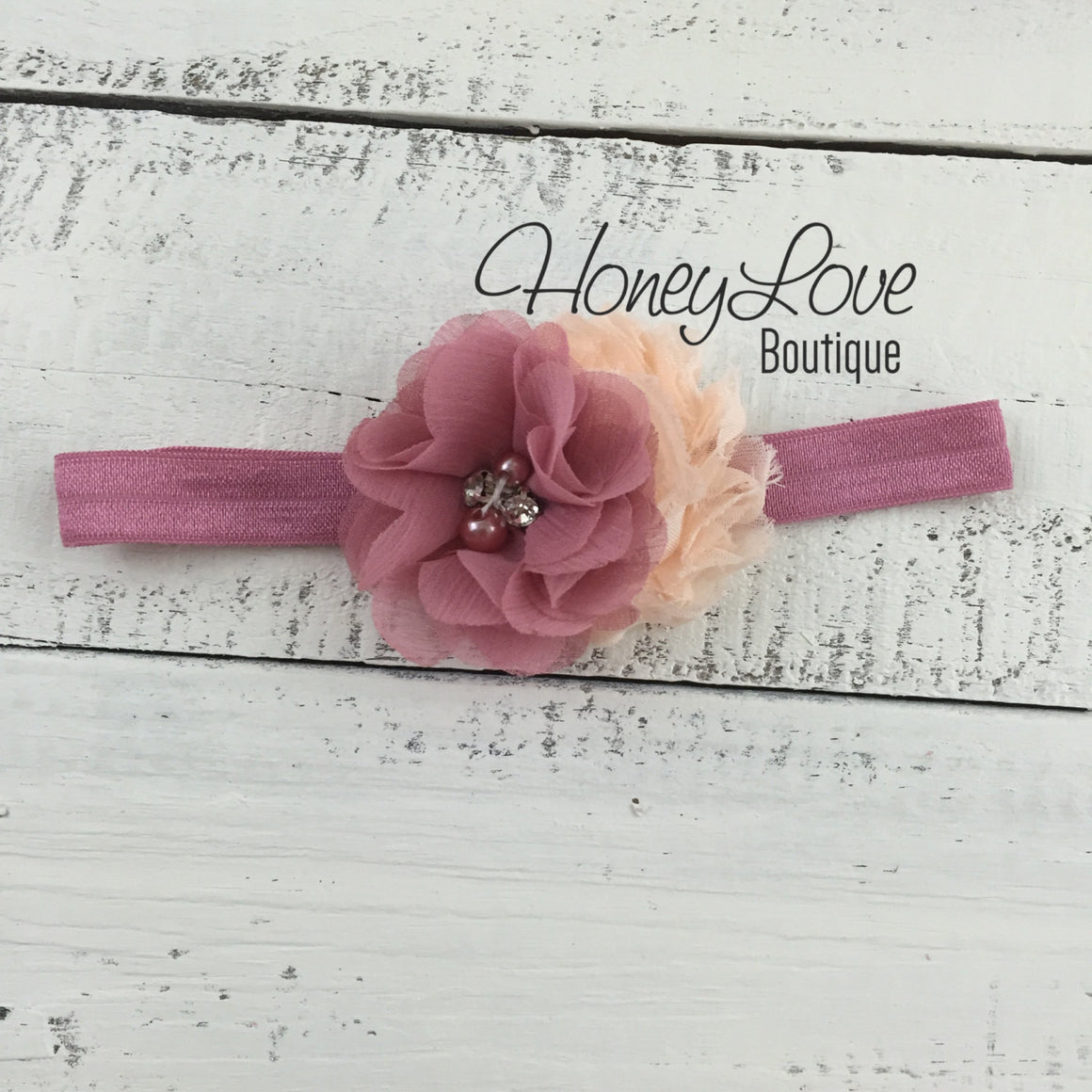 Vintage Pink ruffle bottom bloomers and vintage pink/peach flower headband - HoneyLoveBoutique