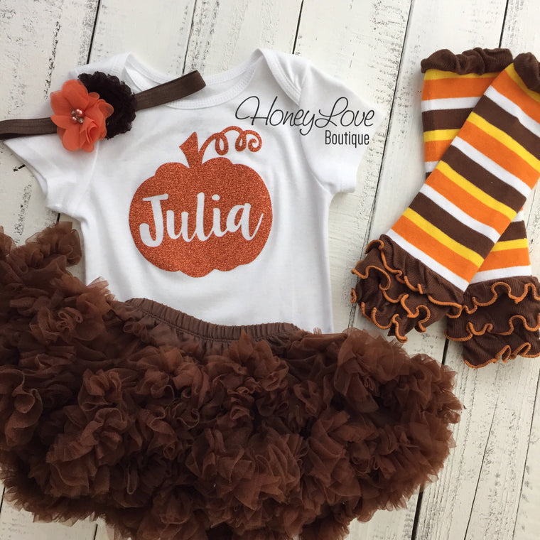 Thanksgiving Fall Halloween outfit - Brown/orange flower headband and leg warmers - HoneyLoveBoutique