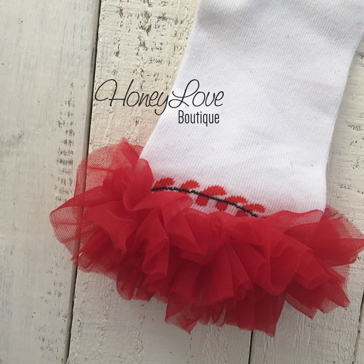 Leg Warmers - Baseball/Softball with or without red ruffle - HoneyLoveBoutique
