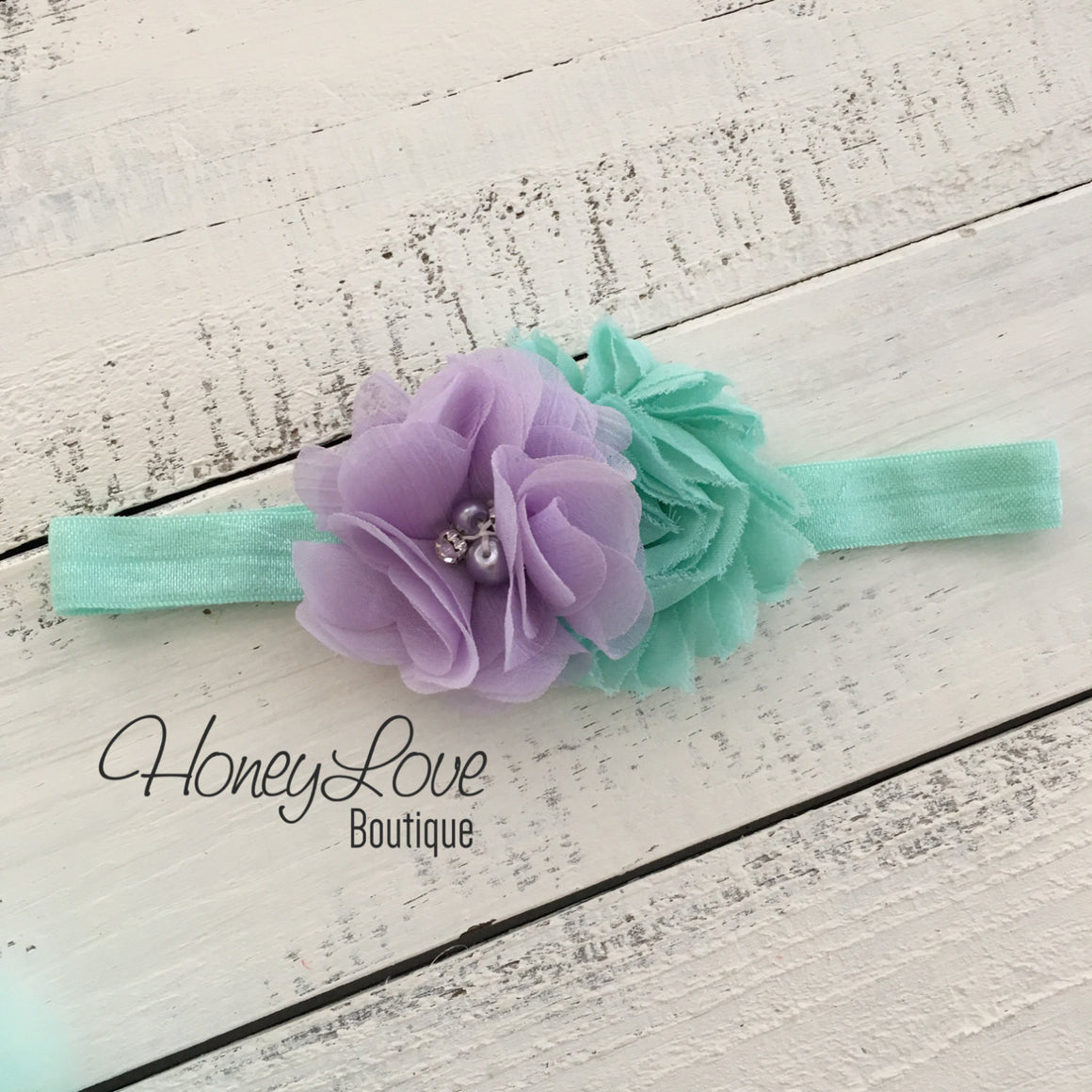 Mint/Aqua and Lavender Purple flower headband - HoneyLoveBoutique