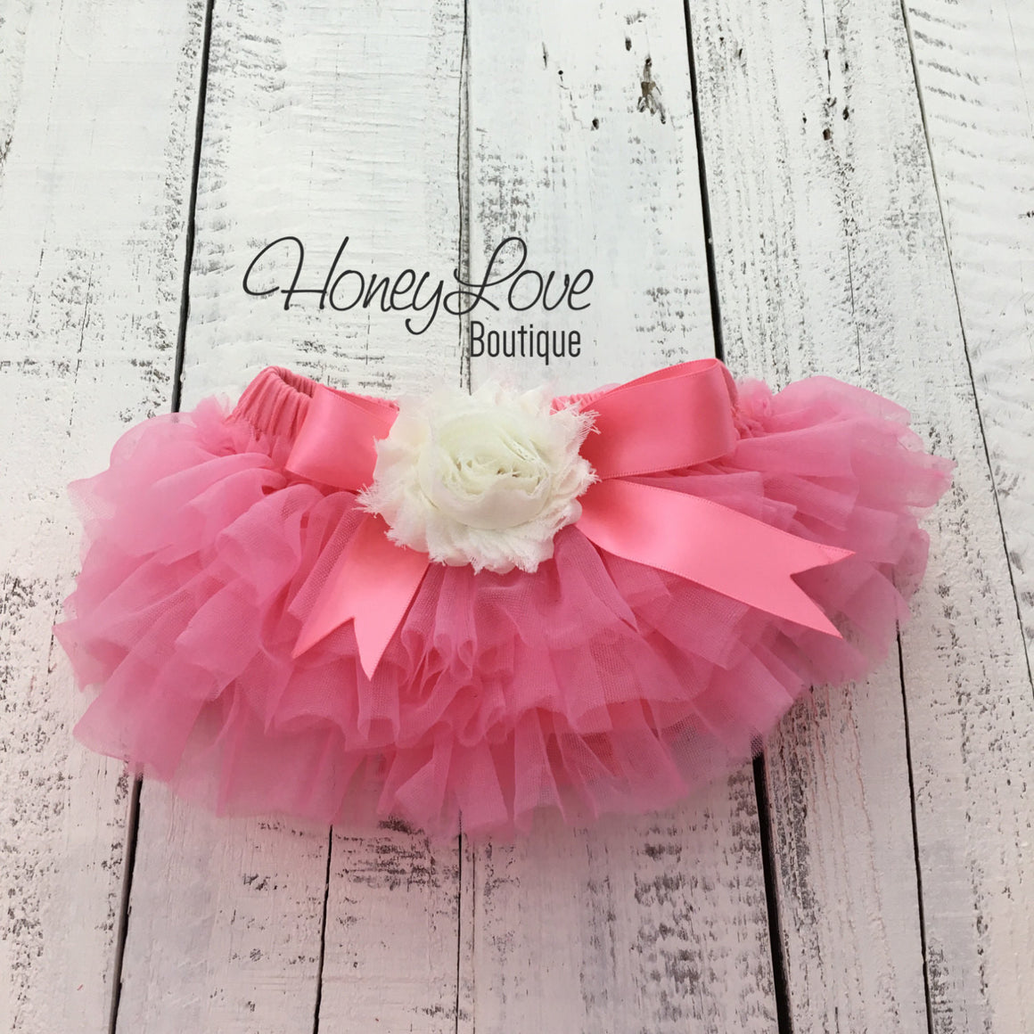 Coral Pink/Ivory Embellished tutu skirt bloomers and headband - HoneyLoveBoutique