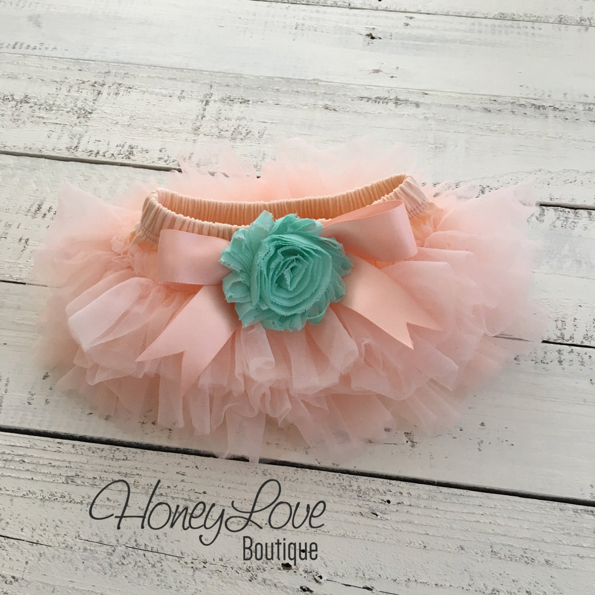 Peach and Mint/Aqua tutu skirt bloomers and headband - Embellished bloomers - HoneyLoveBoutique