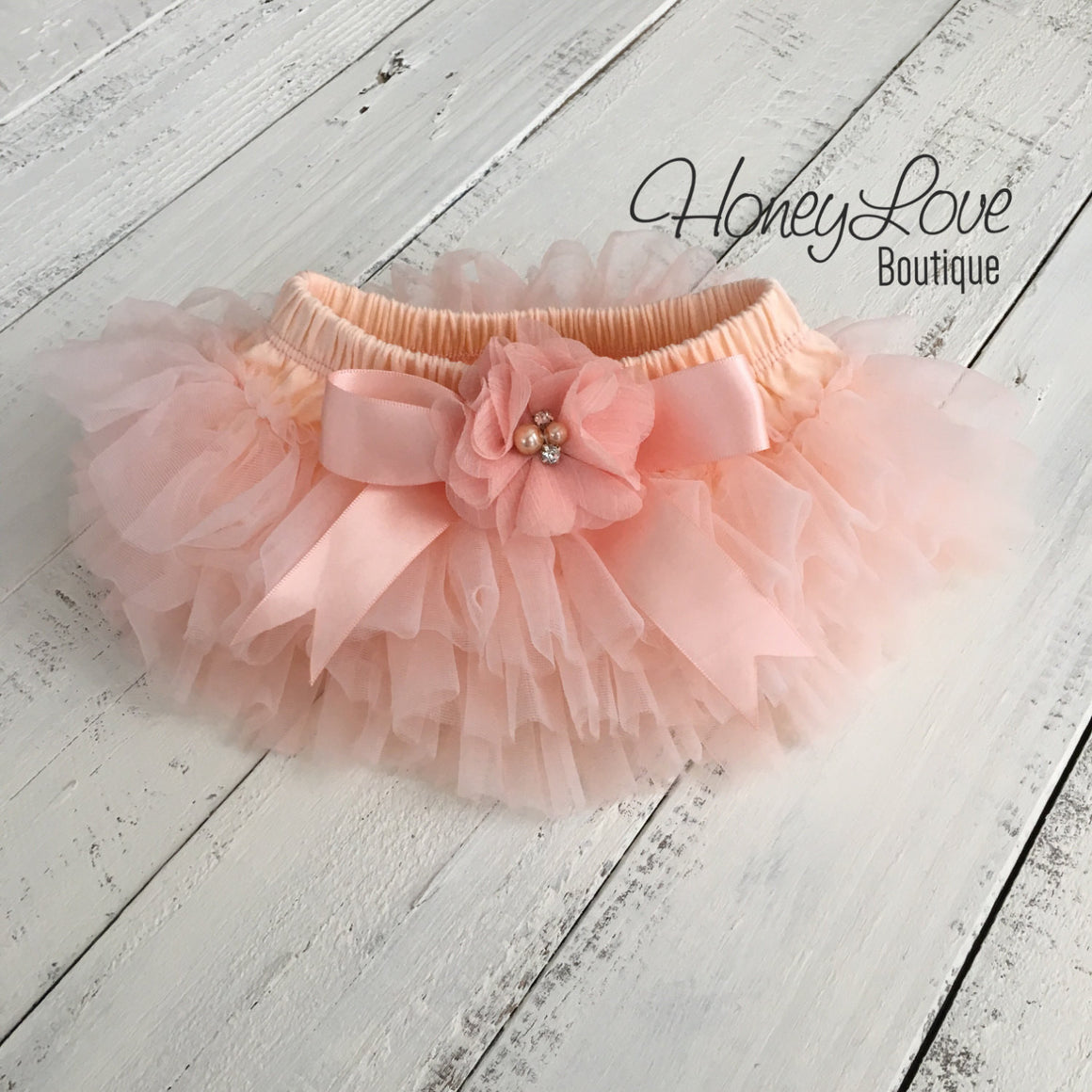PERSONALIZED Name Outfit - Silver Glitter and Peach - embellished tutu skirt bloomers - HoneyLoveBoutique