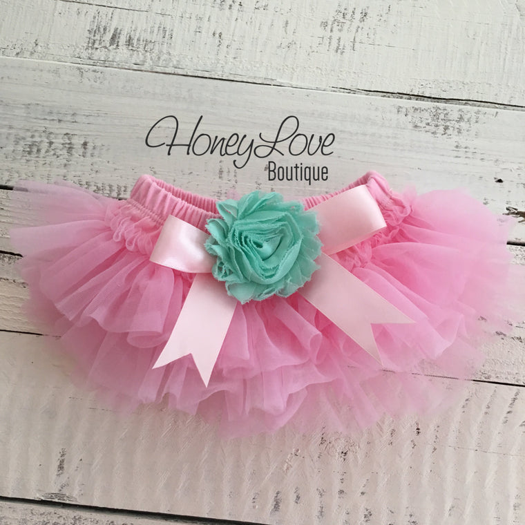 Light Pink and Mint/Aqua Embellished tutu skirt bloomers - HoneyLoveBoutique