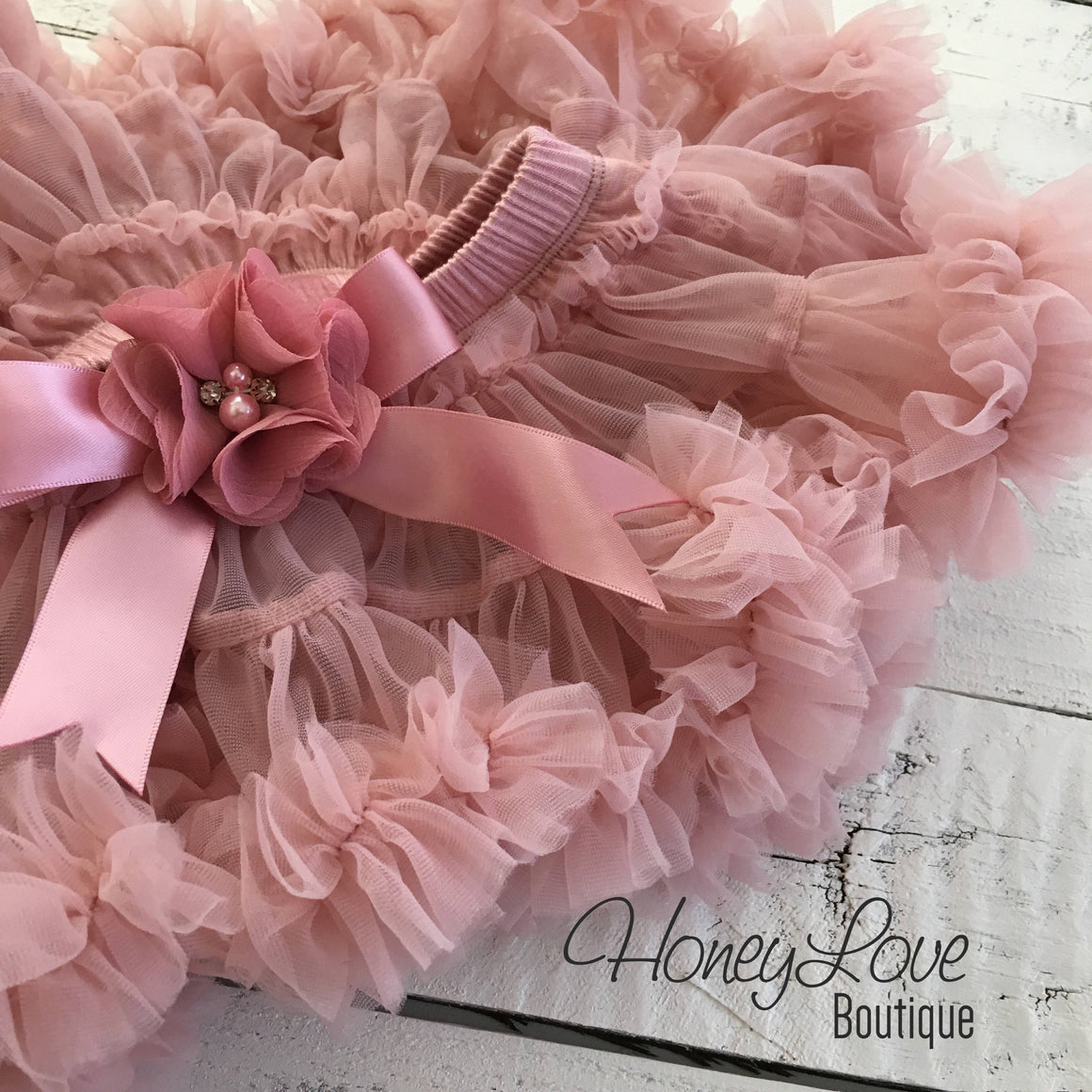 Vintage Pink Pettiskirt - embellished flower - HoneyLoveBoutique