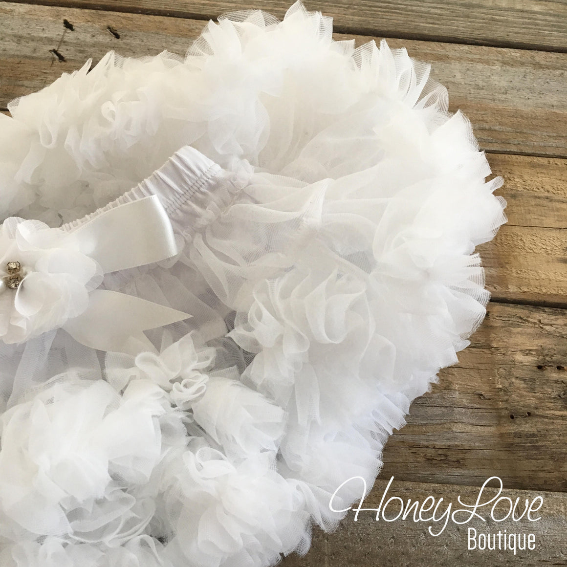 White Pettiskirt - embellished flower - HoneyLoveBoutique