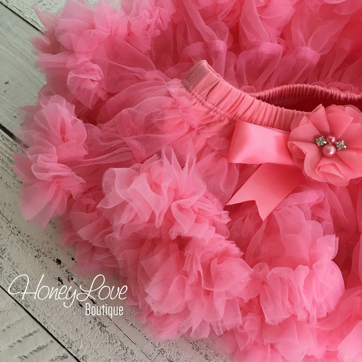Coral Pink Pettiskirt - embellished flower - HoneyLoveBoutique