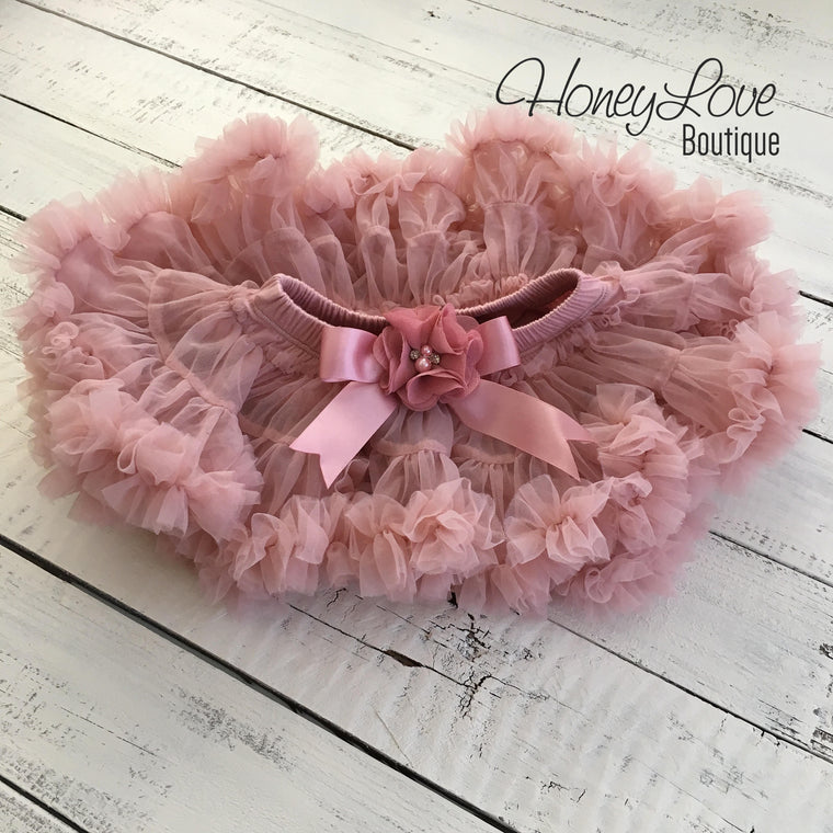 Vintage Pink Pettiskirt - embellished flower - HoneyLoveBoutique