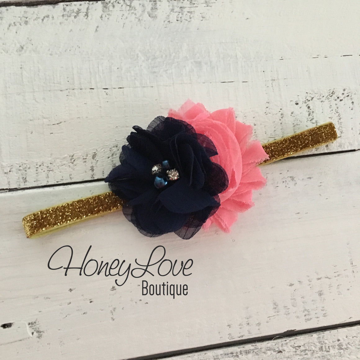 One - Birthday Outfit - Navy Blue, Coral and Gold/Silver glitter - HoneyLoveBoutique