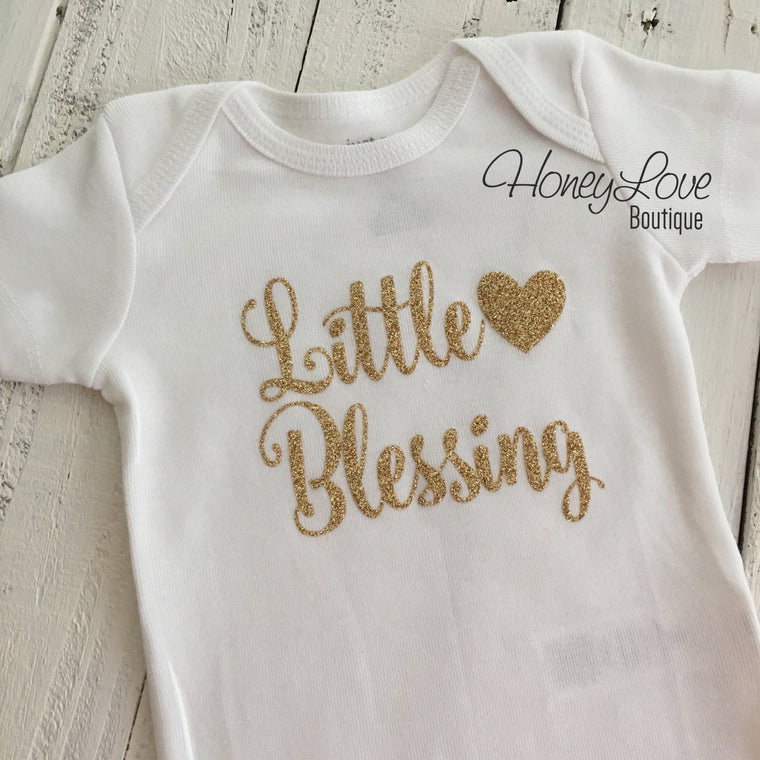 Little Blessing - Silver or Gold glitter bodysuit - HoneyLoveBoutique