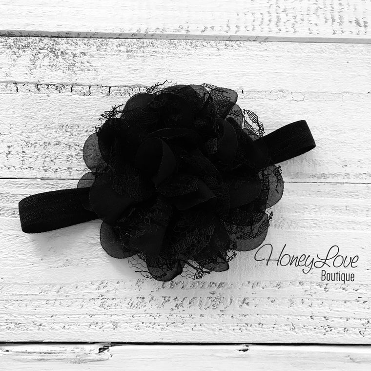 Black Lace and Chiffon Layered Flower headband - HoneyLoveBoutique