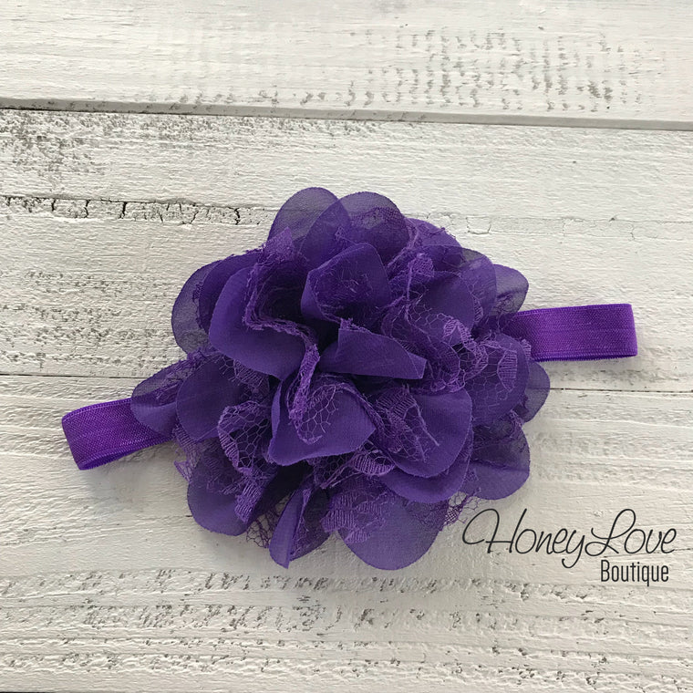 Dark Purple Lace and Chiffon Layered Flower headband - HoneyLoveBoutique