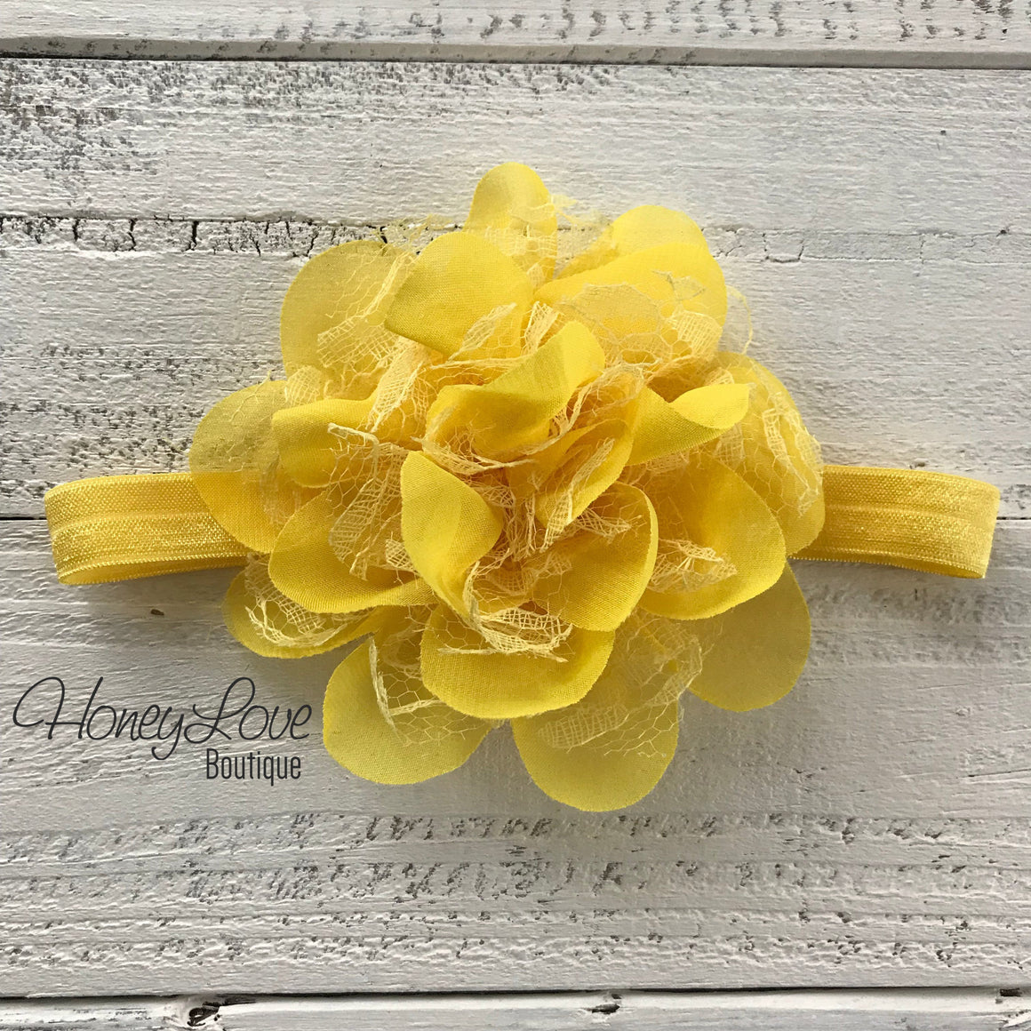 Yellow Lace and Chiffon Layered Flower headband - HoneyLoveBoutique