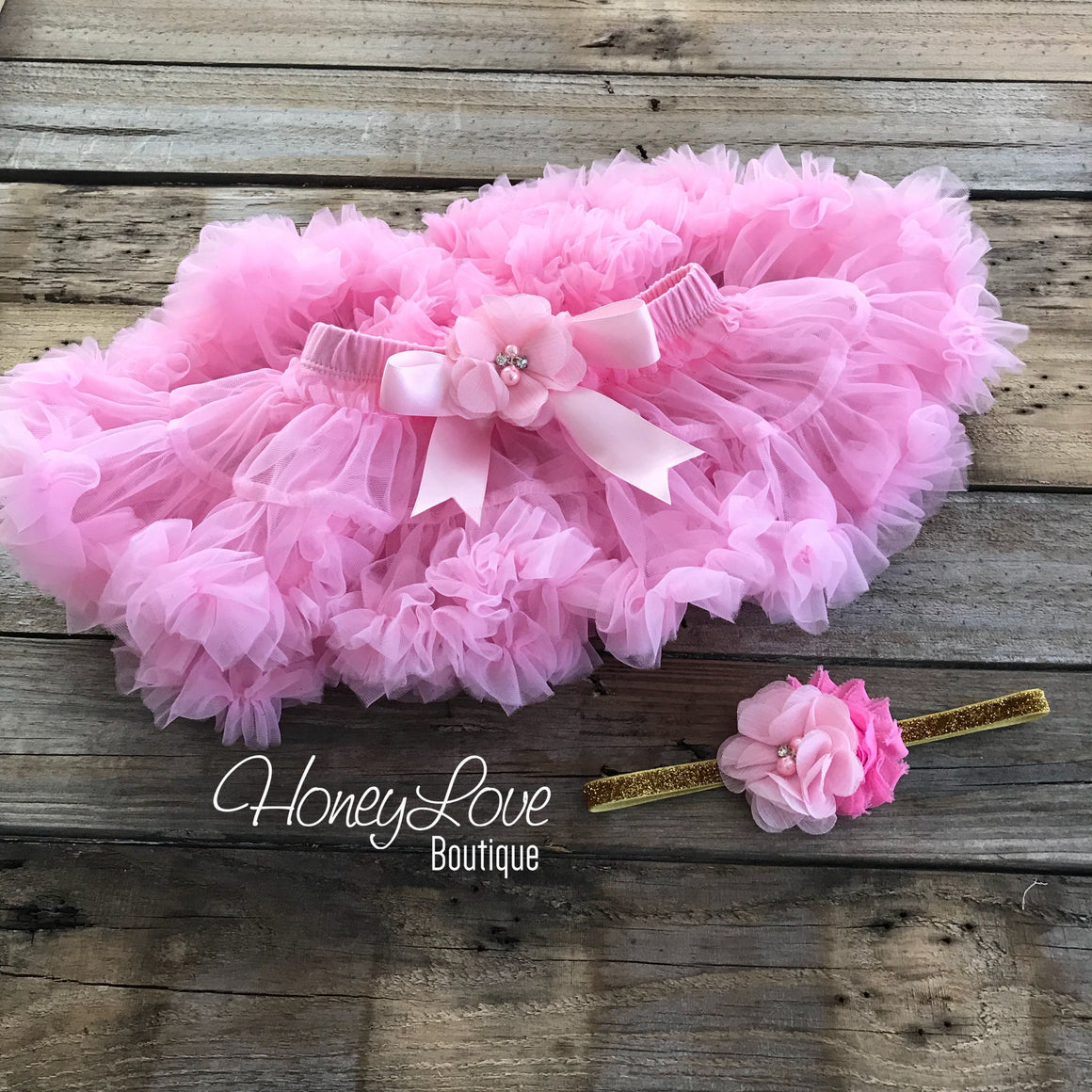 Personalized Name "is One" - 1st Birthday Outfit - Light Pink and Silver/Gold Glitter - embellished pettiskirt - HoneyLoveBoutique