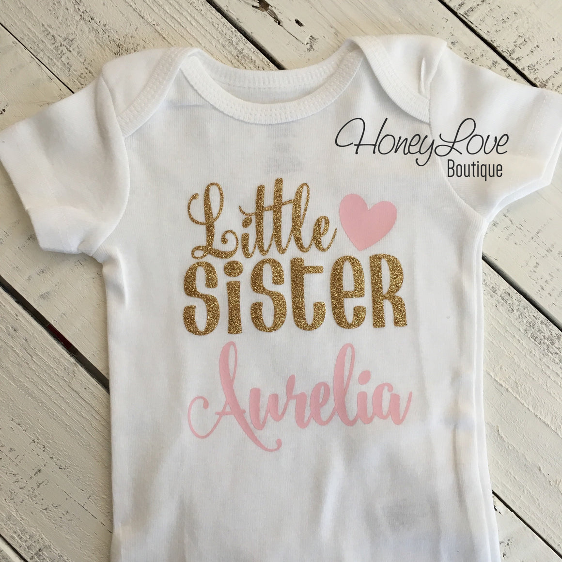 PERSONALIZED Sister Bodysuits and Shirts - Light Pink and Gold Glitter - HoneyLoveBoutique
