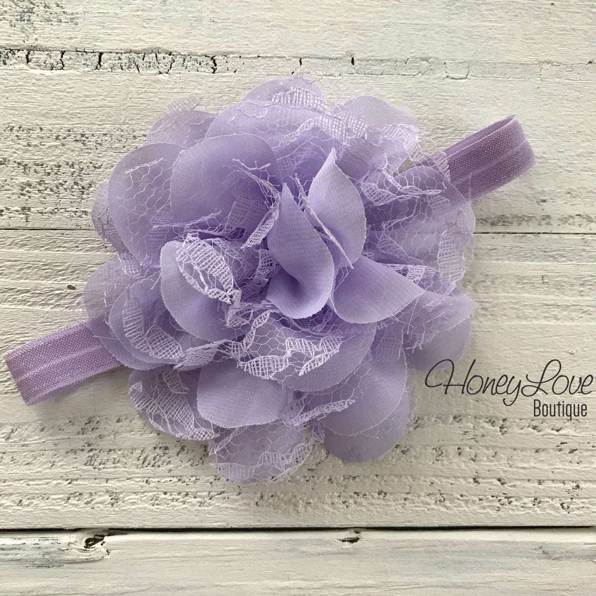 Lavender Purple Lace and Chiffon Layered Flower headband - HoneyLoveBoutique