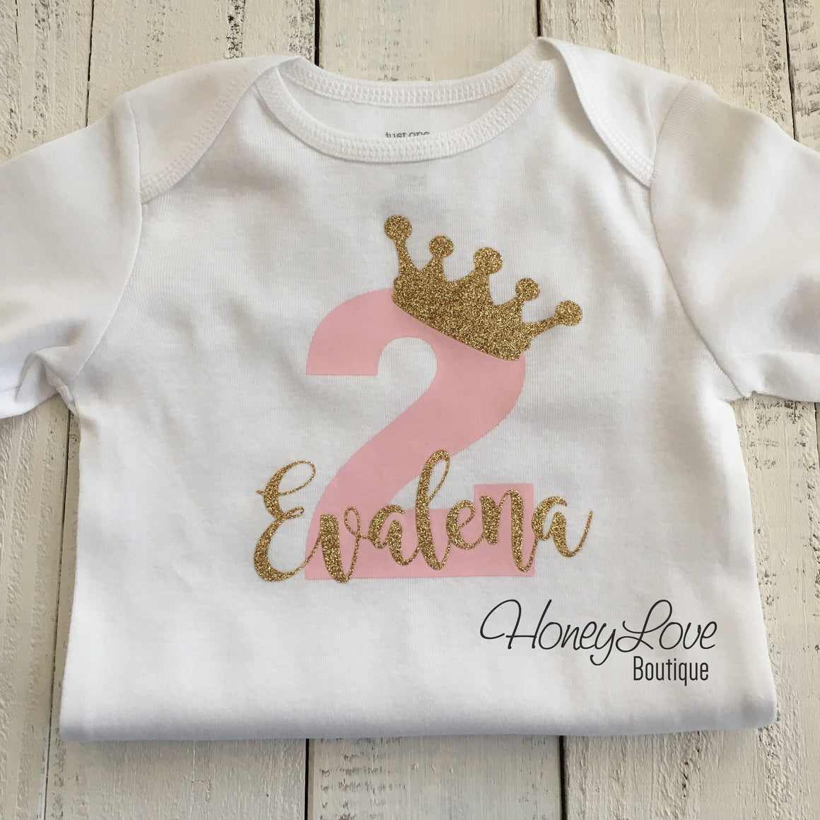 Personalized 2nd Birthday Princess T-shirt - Light Pink and Gold glitter - HoneyLoveBoutique