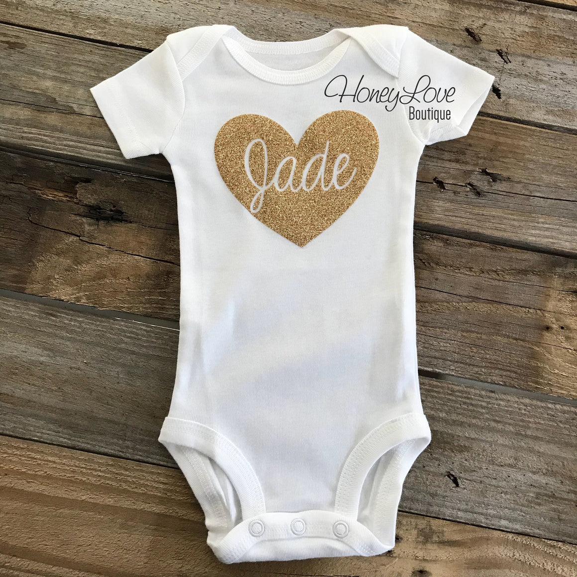PERSONALIZED Name inside heart - Gold glitter, Navy Blue and Coral Pink - HoneyLoveBoutique
