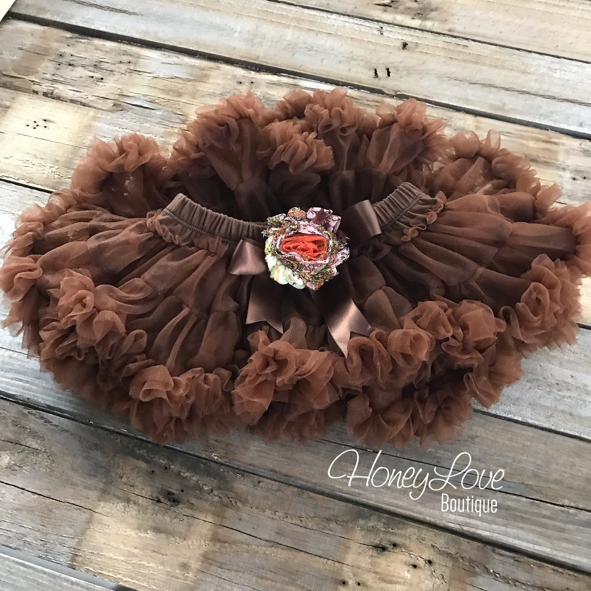 PERSONALIZED Pumpkin Thanksgiving Fall Halloween outfit - Brown embellished pettiskirt - HoneyLoveBoutique