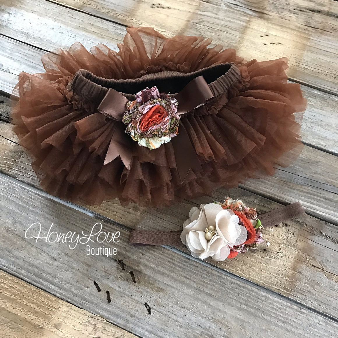 PERSONALIZED Pumpkin Thanksgiving Fall Halloween outfit - Brown embellished tutu skirt bloomers - HoneyLoveBoutique