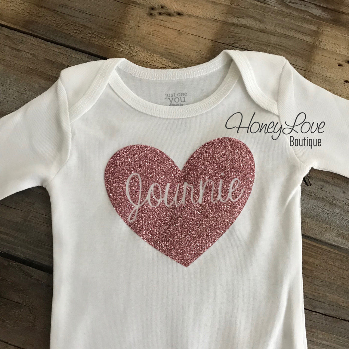 PERSONALIZED Name inside Heart - Vintage Pink and Rose Gold glitter - HoneyLoveBoutique