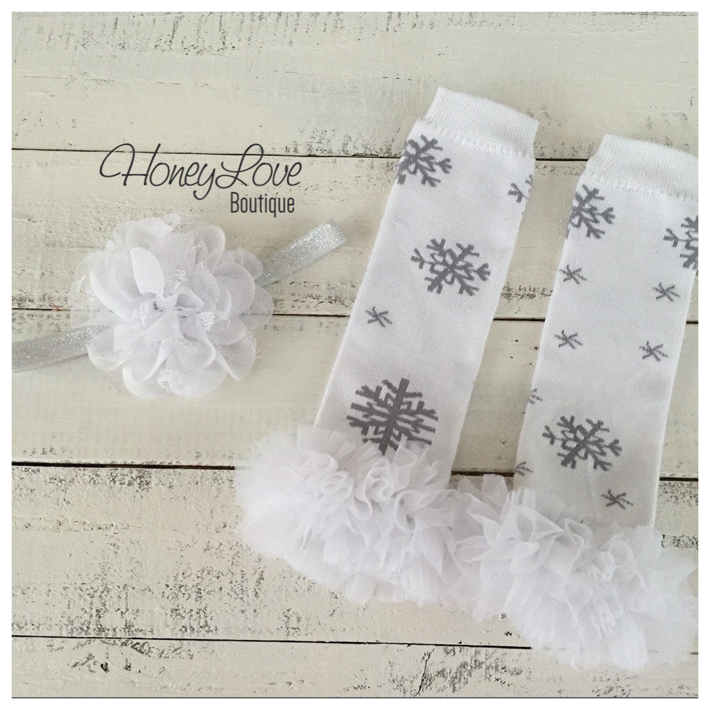 Snowflake Leg Warmers and matching headbands - HoneyLoveBoutique