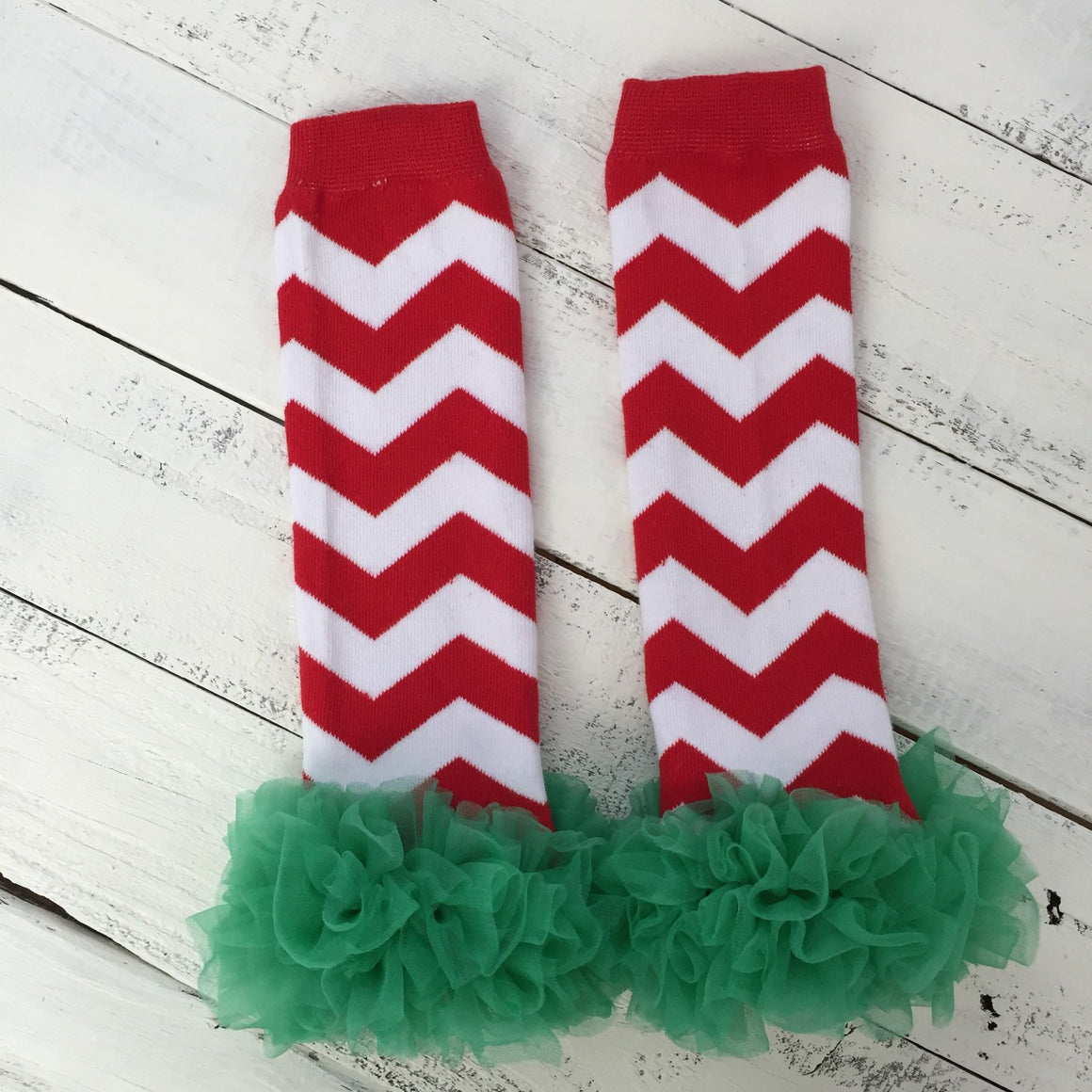 Red/White/Green Chevron leg warmers, matching headband, green ruffle bottom bloomers - HoneyLoveBoutique