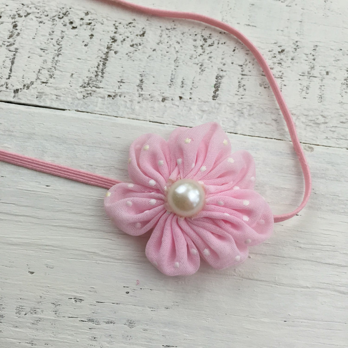 Light Pink ruffle bottom bloomers and polka dot flower skinny headband - HoneyLoveBoutique