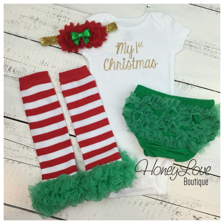 My 1st Christmas 4 piece Set  - Green, Red and Gold - HoneyLoveBoutique
