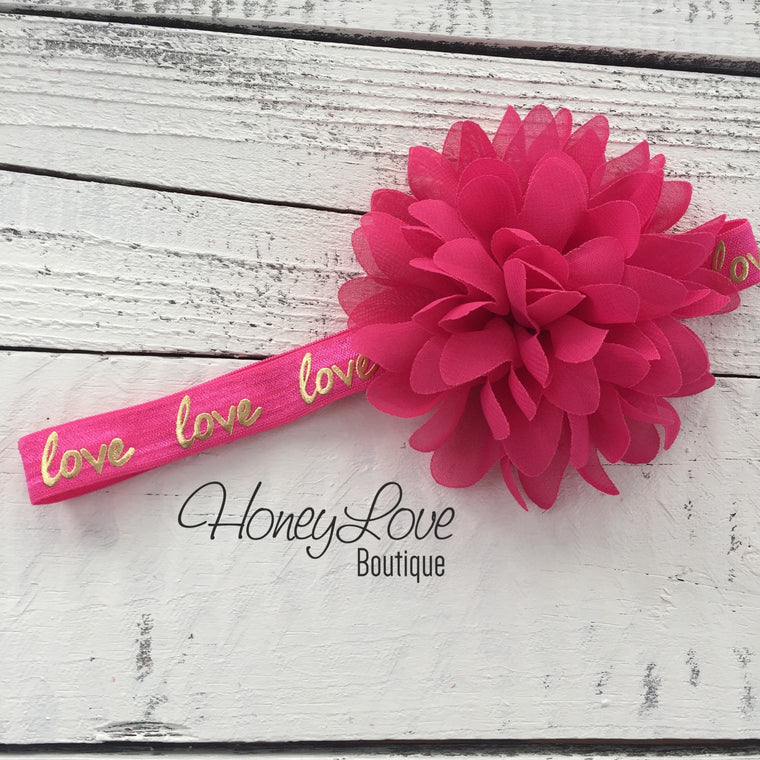 Love gold foil and watermelon pink headband - HoneyLoveBoutique