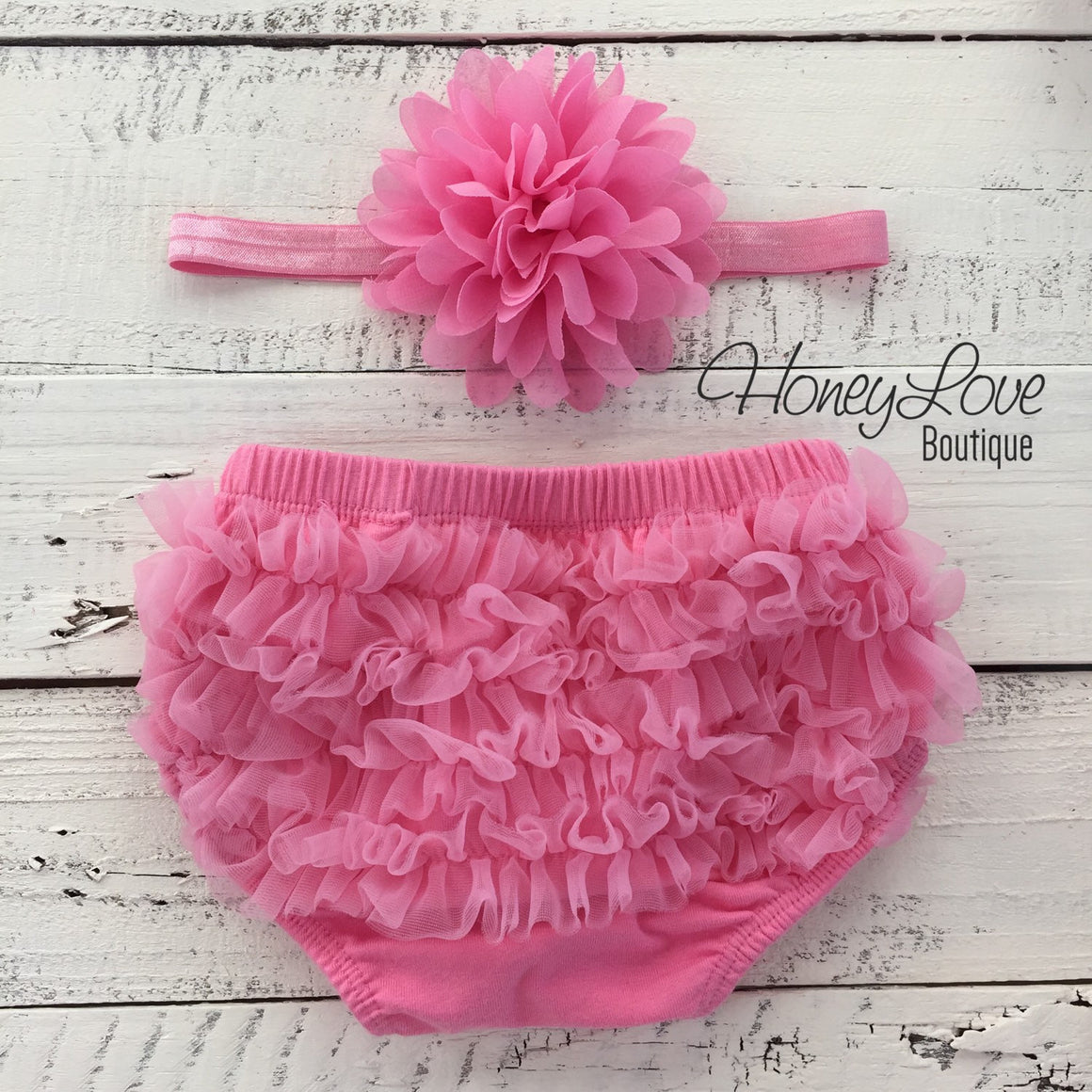 White/Pink Heart leg warmers, pink flower headband, ruffle bottom bloomers - HoneyLoveBoutique