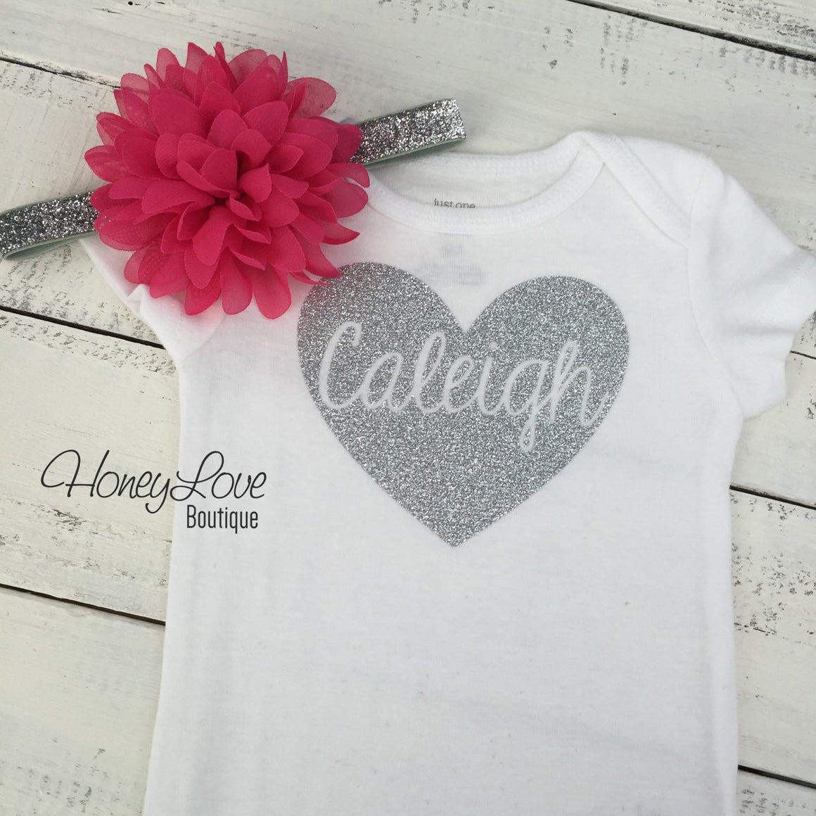 PERSONALIZED Name inside Heart - Watermelon Pink and Silver/Gold Glitter - ruffle bottom bloomer - HoneyLoveBoutique