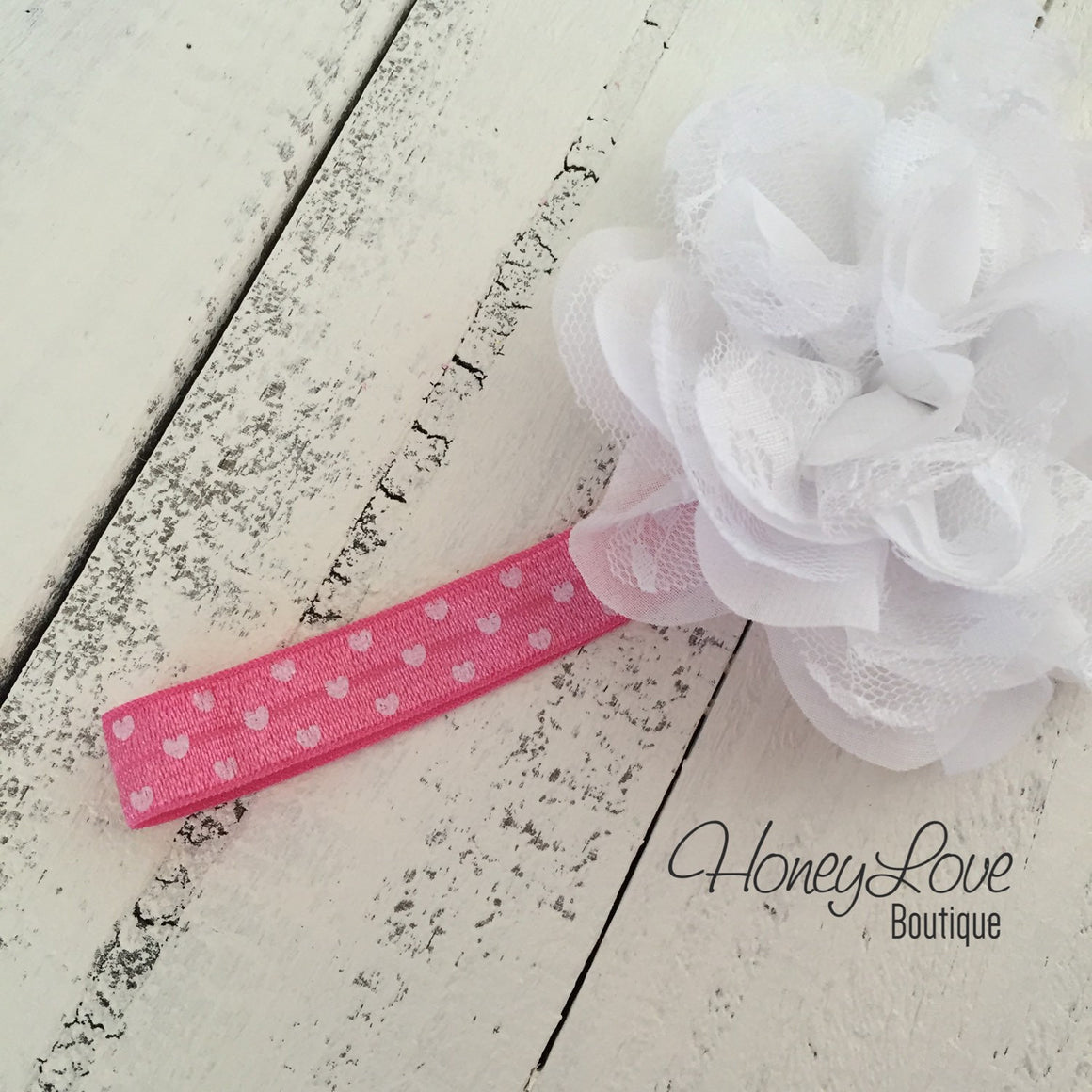 Pink and White Hearts Headband - HoneyLoveBoutique