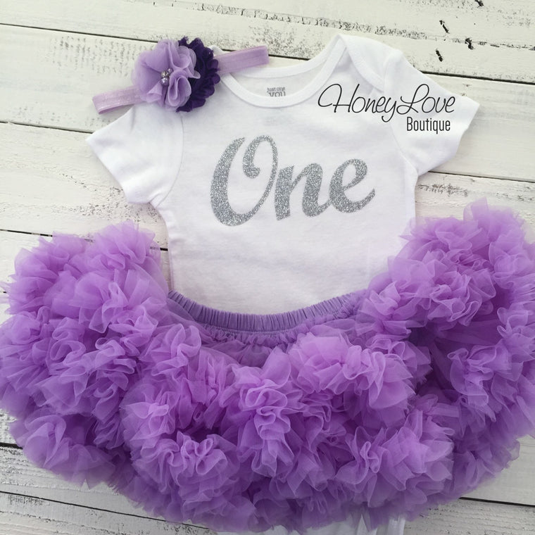 One - Birthday Outfit - Lavender Purple and Silver/Gold Glitter - HoneyLoveBoutique