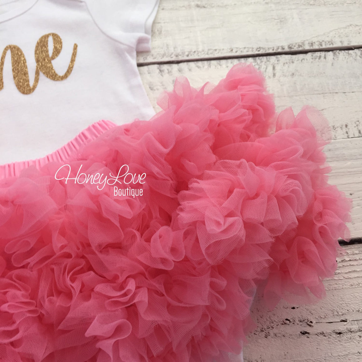One - Birthday Outfit - Gold Glitter and Coral Pink - HoneyLoveBoutique