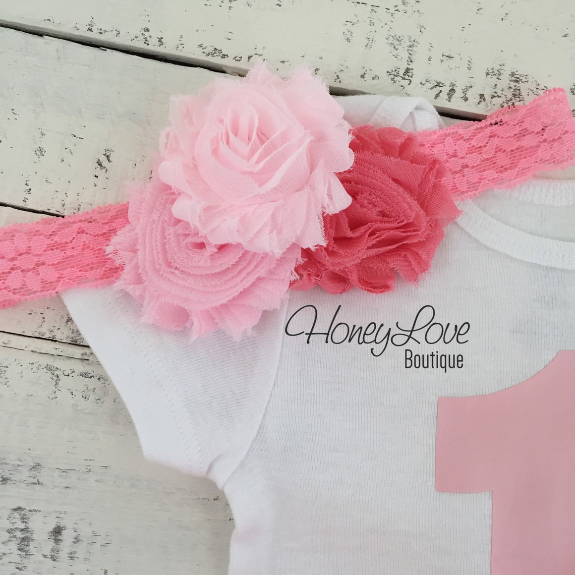 Coral Pink Pettiskirt and lace shabby flower cluster headband - HoneyLoveBoutique