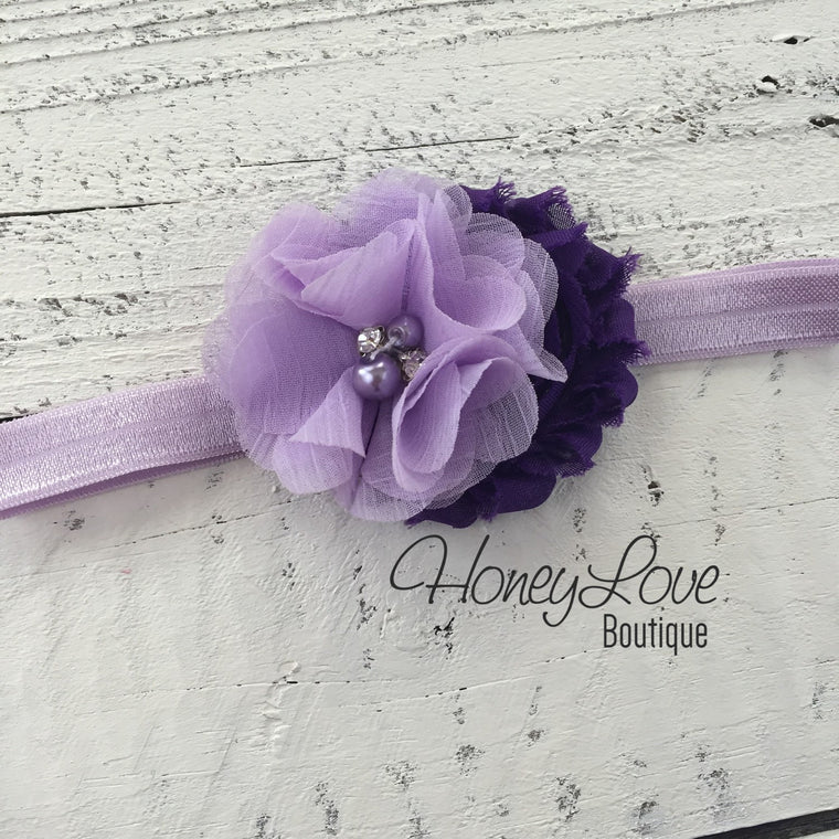 Grape Purple and Lavender Purple flower headband - HoneyLoveBoutique
