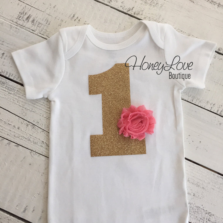 Birthday Bodysuit - Gold or Silver 1 with flower accent (choose color!) - HoneyLoveBoutique